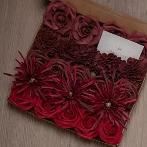 New 1Pack, Burgundy Artificial Roses Bouquet - Lifelike Flowers Arrangement for DIY Bouquets, Boutonnieres, Centerpieces - Rustic Design, Party Decorations Supplies for Wedding, Bridal Shower, Engagement, Birthday, Holiday OrnamAccessorieDecorative Fruit