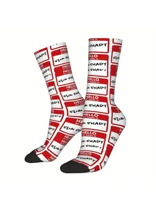 BIIHUDU Slim Shady Socks for Men - Red & White Full-Body Printed Polyester, Stretchy & Breathable, Comfort Fit for Casual Attire, Novelty Socks | Bold Pattern Socks | Stretchy Fabric, Casual Comfy Socks