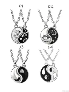 2 PCS Yin Yang Matching Necklace Best Friend Sun Moon Tai CHi Pendant Necklace for Women Men Couple Jewelry Jewelry Gifts