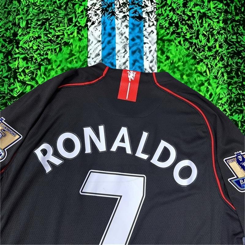 07 08 Away Retro Black No.7 Ronaldo LongSleeved Soccer jersey
