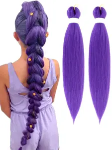 2pcs Long Purple Braiding Hair Pre Stretched Purple Hair Extensions for Braids Synthetic Braiding Hair for Stage Party Halloween Costume Cosplay K-POP/KPOP Synthetic Hairpiece Synthetic Braided Hair