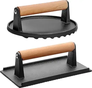 Cast Iron Burger Press Set | Heavy Duty Round & Rectangle Grill Press for Bacon, Steak & Smash Burgers