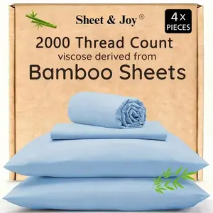 Luxury Bamboo Cooling Sheet Set 4pcs - 2000 TC Deep Pocket Bed Sheets for Hot Sleepers