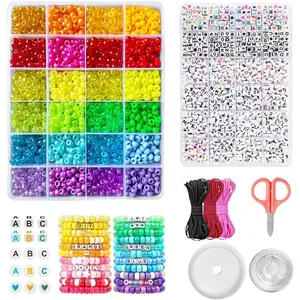 4000+Pcs Pony Beads Bulk, 6*9mm| Friendship Bracelet Making Kit with Assorted Color Plastic Beads in 2 Storage Boxes with 20m , 30m Elastic String, 3X Braided Ropes & Scissor| Ideal for