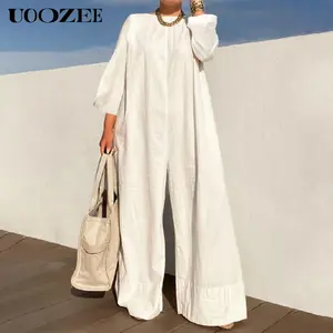 UOOZEE Women's Long Sleeves Loose Solid Color Jumpsuit – Basic Style Simple and stylish, highlighting the daily elegance of modern women Womenswear Overalls