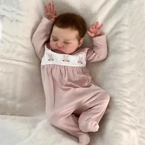 BZDOLL 50cm/20" Realistic Newborn Reborn Baby Girl Doll with 3D-Painted Light Beige & Visible Veins, Soft Head & Body, Hand-Rooted Hair, Sleeping Expression, Pink Outfit & Accessories  - Ideal Birthday/Christmas Gift for Girls 3+ Years