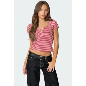 Kady Striped Henley T Shirt