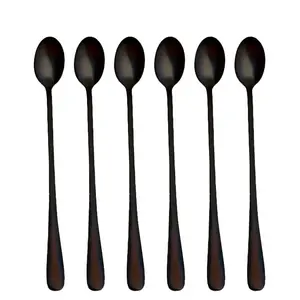 6-Piece Stainless Steel Long Handle Coffee Spoon Set, Ice Tea Spoon Set, Kitchenware Tableware for Stirring and Serving, Durable Daily Use