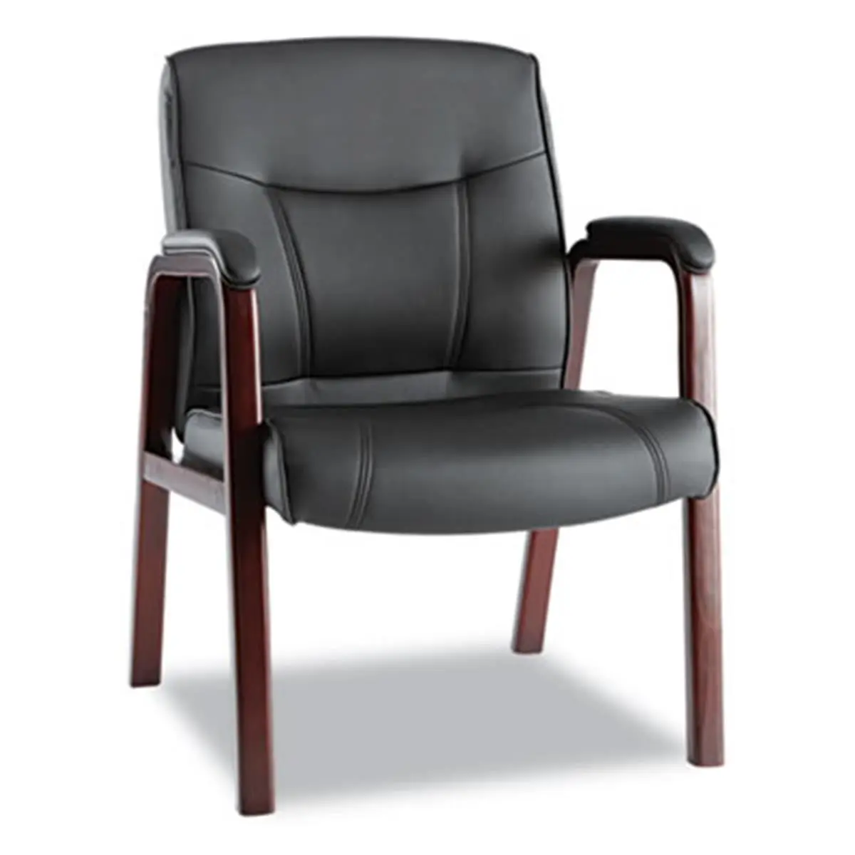 212 MAIN Alera Madaris Leather Guest Chair, 4-leg Design, Leather Seats, Padded Arms, Black/Mahogany Finish, Solid Wood Trim Accents for Camping & Hiking Outdoor Furniture, Four-Leg