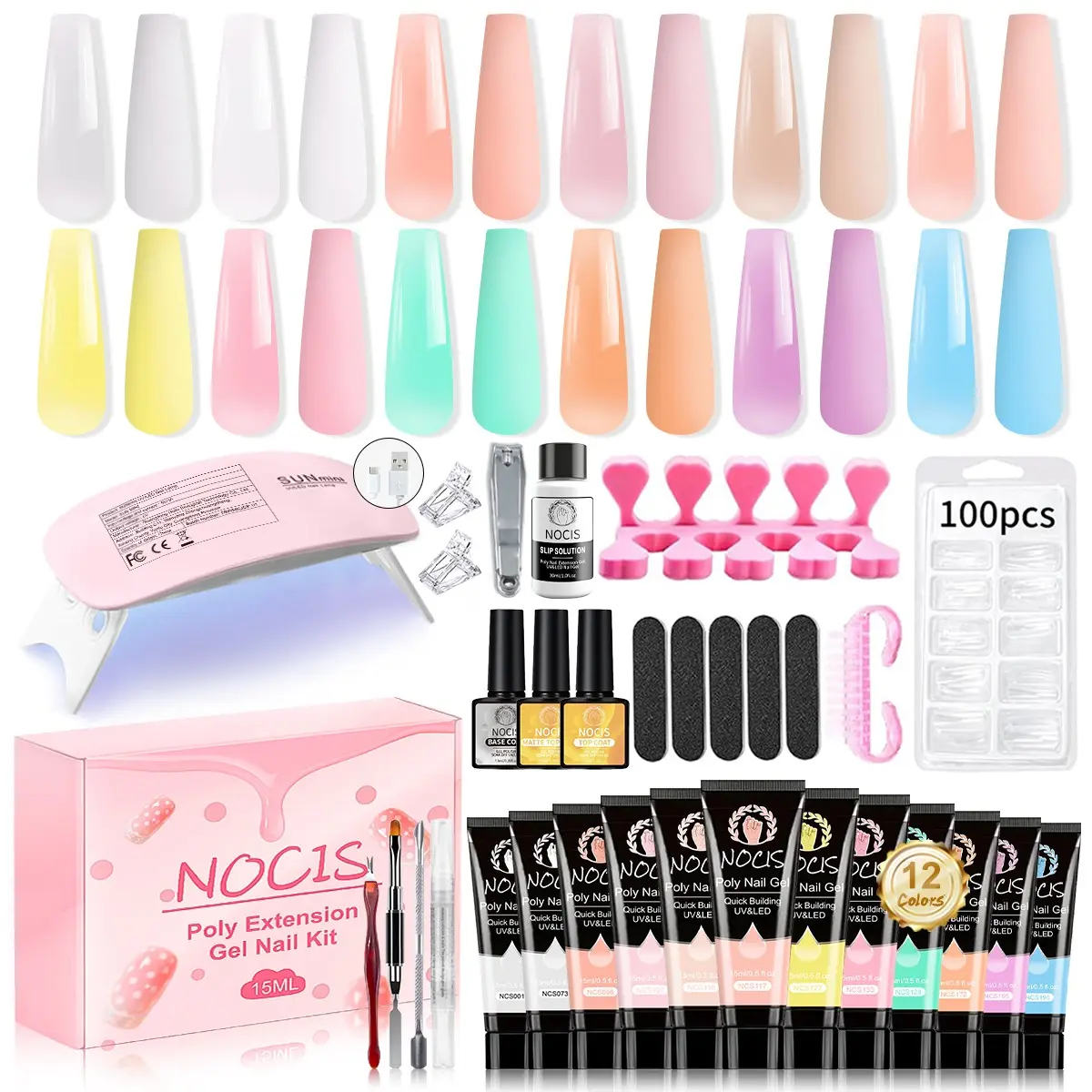 Nocis 12 Color Extension Gel Set with Nail Grinding Files Tool, Professional Salon Manicure Kit, Builder Gel Kit, Nail Kits, Gel Nails Kit,#ExtensionGel #NailTools #SalonKit #ManicureSet #GelNailArt #NailBeauty