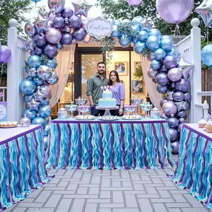 Tutu Table Skirt 6ft/9ft Curly Willow Tulle for Party & Wedding Decorations White Handmade Anti-Wrinkle Lining Halloween Themed Event Round Tablecloth