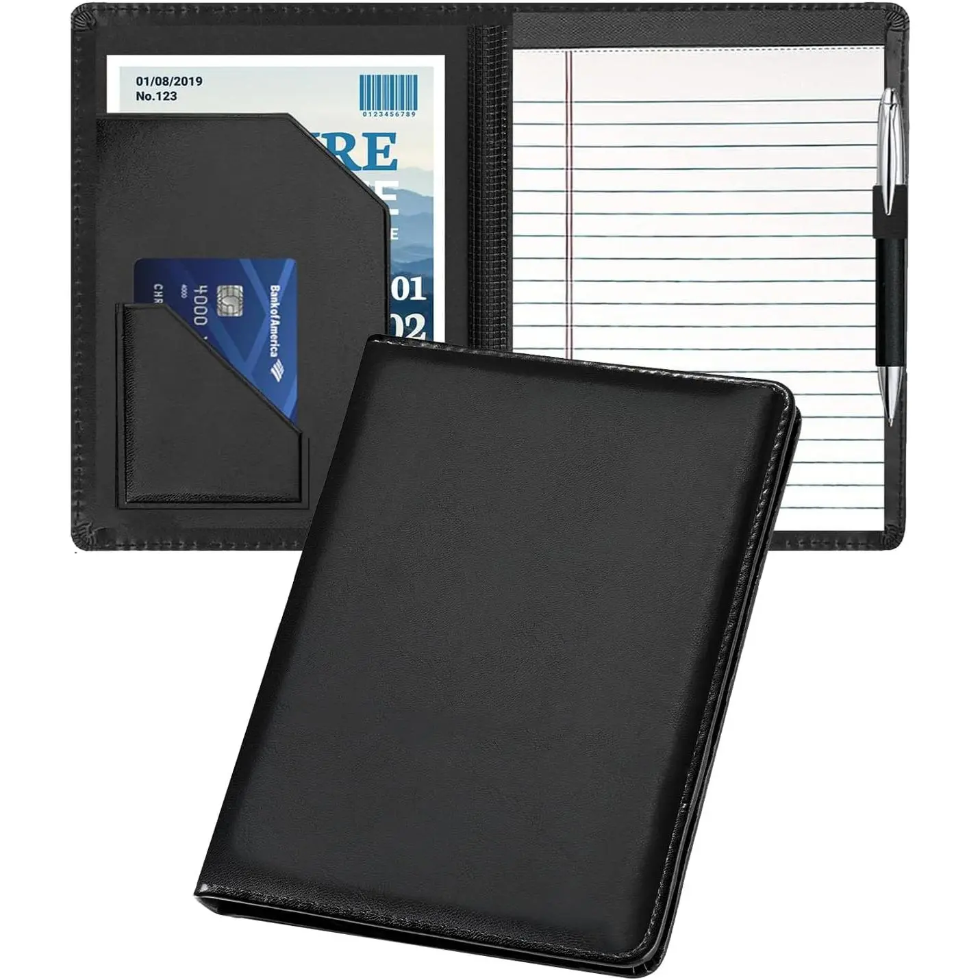 Small Portfolio Padfolio Organizer, A5 Size Business Folder Portfolio, Binder for Men & Women,5 x 8 Writing Pad Included,Black
