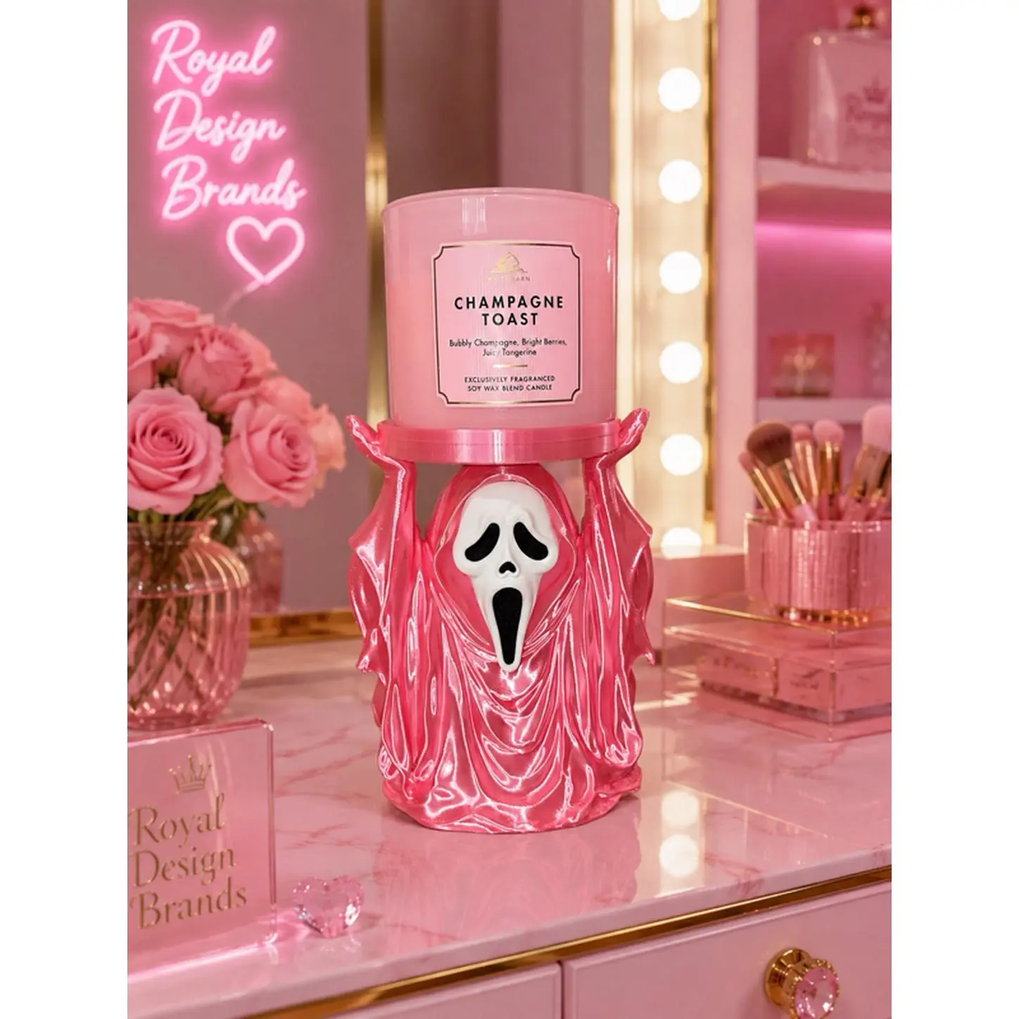Royal Design Brands Candle Holder in Pink Color with Ghost Design for Decorative Use