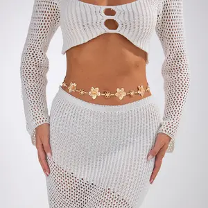 Five petal flower waist chain, hollowed out small flower splicing, fashionable and versatile, personalized body chain