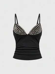 INAWLY Grunge Punk Sexy Halloween Dark Punk Rivet Patchwork Women Top