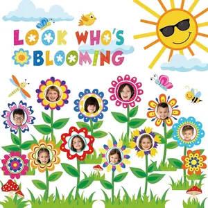 88 count Spring Bloom Flower Bulletin Board Decorations Set Look Whos Blooming Classroom Decor Growth Mindset Photo Posting Craft Cutouts for School Offices Classroom  to School Party Supplies
