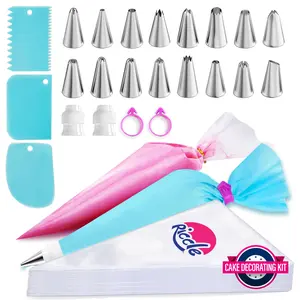 Piping Bags and Tips Set, 11.8 Inch 100 Anti Burst Piping Bags, 124 Pcs Cake Decorating Kit with 16 Piping Tips, 1 Reusable Pastry Bags, 3 Cake Scrapers, 2 Couplers, and 2 Icing Bags Ties