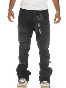 Stylo black cut n sew  Men's Premium Stacked fit Denim  Classic  Stretch Trouser