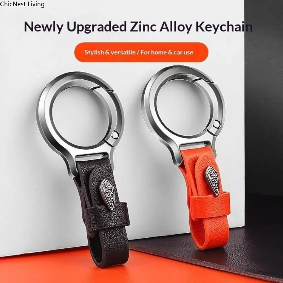New Upgraded Zinc Alloy Leather Strap Keychain Set - EDC Everyday Carry, Chain-Attached, Decorative, Anti-Lost Keychain for Car Keys, Home Use Fashion Accessory, Chain-Attached Keychains