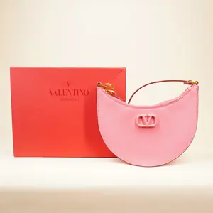 Pre-owned Valentino Leather Shoulder Bags Pink Vlogo Mini Hobo Shoulder Bag