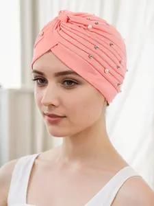 Women's Fashion Headscarf Cap, Pure Color Design, Beaded, Ideal for Daily Commute & Light Social Occasions, Stylish Accessory for Women