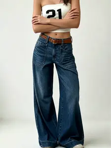 Lady's Basic Black Denim Jeans, Everyday Women's Bottoms with Pocket