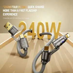 [Buy 1 Get 1 Free] 4-in-1 Multifunctional 240W Fast Charging Cable, 3.93ft, with USB-A, Type-C, and Lightning Connectors. Compatible with iPhone 17, Samsung Phones, Laptop Chargers – A Must-Have for Travel. outdoorfun