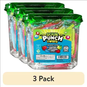 (3 pack) Sour Punch Twists, Assorted Flavors Chewy Candy, 210 Pieces, 2.59 lb Jar