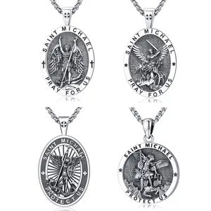 DRINSPER Saint Michael Protection Necklace 925 Sterling Silver Medal Pendant Necklace, Archangel St. Michael Necklace, Charm Amulet Jewelry Gift for Men Women
