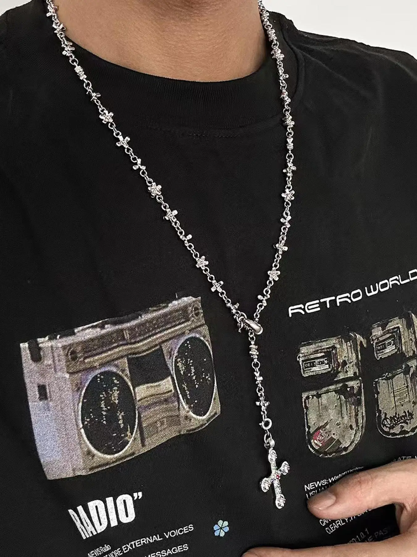 Rhinestone Decorated Cross Pendant Necklace, Hip Hop Style Fashion Necklace for Party, Daily Decor, Trendy All-match & Exquisite Jewelry for Birthday Gift, Cross Necklaces