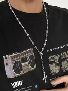 Rhinestone Decorated Cross Pendant Necklace, Hip Hop Style Necklace for Party, Daily Decor, Trendy All-match & Exquisite Jewelry for Birthday Gift