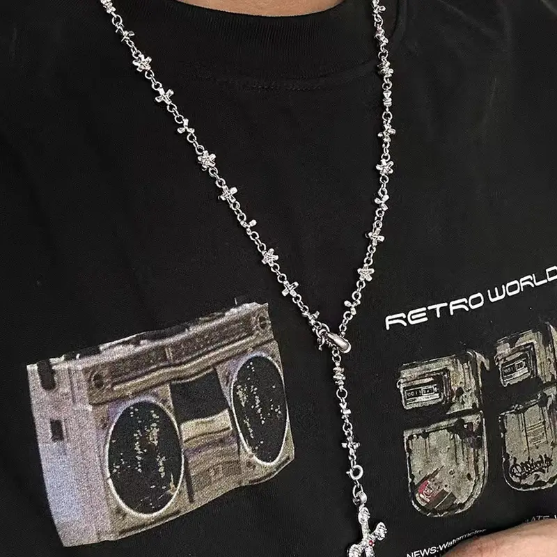 Rhinestone Decorated Cross Pendant Necklace, Hip Hop Style Fashion Necklace for Party, Daily Decor, Trendy All-match & Exquisite Jewelry for Birthday Gift, Cross Necklaces