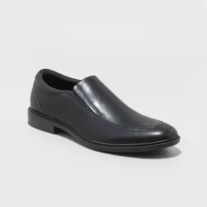 Men's Toby Dress Shoes with Memory Foam Insole - Goodfellow & Co Black 10W: Wide Fit Loafers, Pull-On, Block Heel, Treaded Outsole