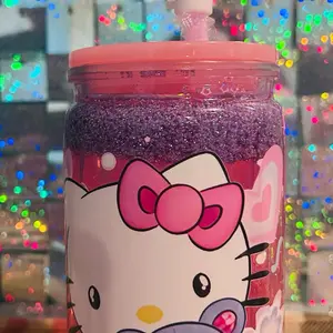 16 oz Sparkly Pink and Purple Kitty Tumbler Reusable Drinkware Bottle for Kids and Adults