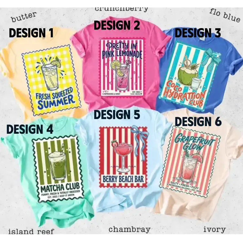 Custom Summer Drinks Postage Stamp Team Girl Trip 2026 Comfort Color Shirt, Coctails Stripe Summer Vibes Shirt, Girl Gang Group Gift Shirt, Summer Gift - Printfamily