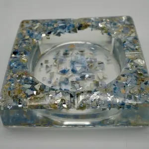 Clear Resin Nest Ashtray with Blue & Gold Flake Handcrafted Decorative Catchall for Elegant Home Decor