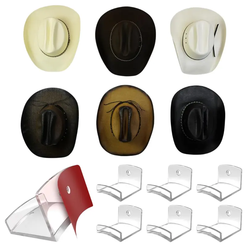 Adhesive Hat Hooks for Wall (6-Pack) - Cowboy Hat Rack, Wide Brim Hat Organizer, Strong Hold Hat Hangers for Wall
