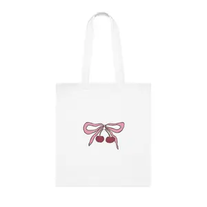 Pink Cherry Bow Cotton Tote — “I’m Literally Just a Girl” Cute Graphic Tote Bag