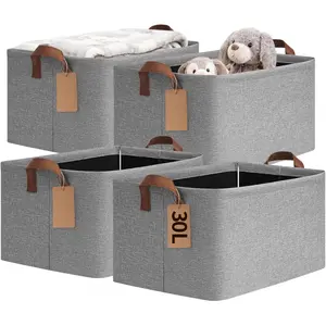 4 Pack Large Storage Baskets for Shelves, Foldable Storage Bins for Clothes Towels Organization, Toy Organizer Bins for Nursery, Living Room, 16.8" x 11" x 9.8", Gray