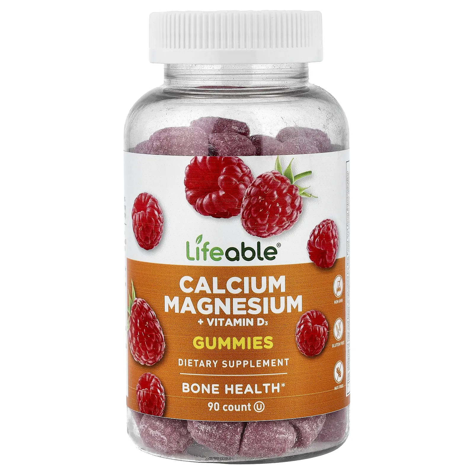 Lifeable Calcium Magnesium + Vitamin D3 Gummies, Raspberry, 90 Gummies