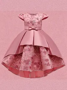 Kids Clothes Flower Girl Bow Embroidery Trailing Skirt Ball Gown Pageant Children Elegant Performance Princess Prom Host Formal Evening Party Cocktail Dress for all Season 1 to 8 Years