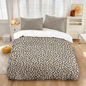 Leopard Print Duvet Cover Set, 1 Duvet Cover + 1/2 Pillowcases, No Filling, HD All Season Print, Soft Cozy Breathable Bedding, Classic Beige Leopard Pattern for Bedroom & Dorm Decor, Easy to Clean