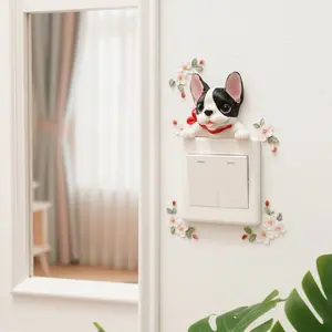 Cartoon French Bulldog Switch Plate Cover, Resin Hand-Painted Wall Decor, Decorative Wall Sticker, Cute Dog Design for Living Room Bedroom Study, Decorative Stickers