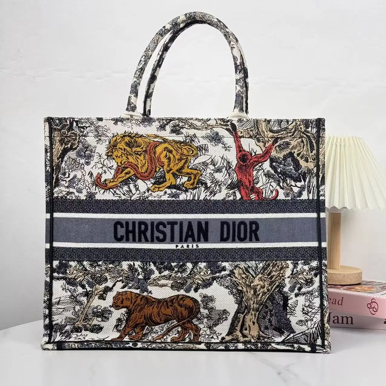 Pre-owned Dior Large Riviera Toile De Jouy Book Tote