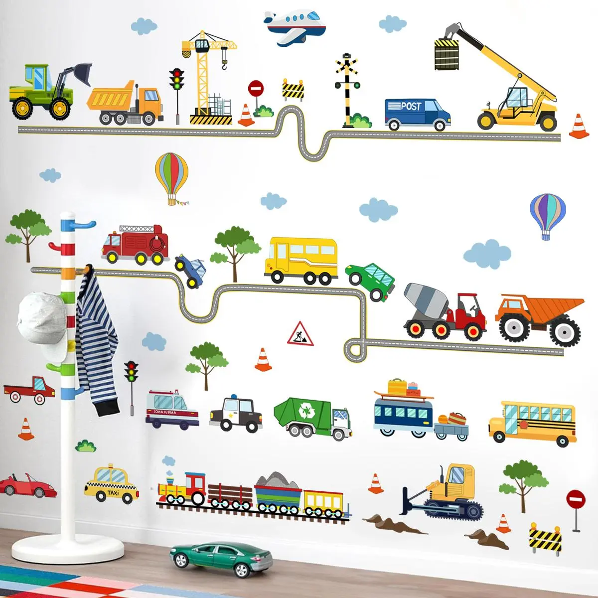 Transportation Themed Wall Sticker, 4 Counts/set Self Adhesive Wall Decal, Wall Art Decorative Sticker for Home Living Room Bedroom, Ornaments, Decoration Items, Wall Art Stickers, Bedroom Decorations