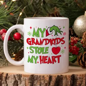 My Grandkids Stole My Heart Grinch Christmas Coffee Mugs 11oz & 15oz - Cozy Up This Holiday Season