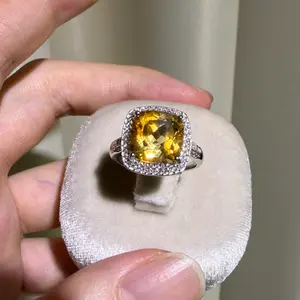 S925 sterling silver ring, Nature Citrine gemstone, adjustable size, set size wirh a 8*8mm, high quality setting Engagement Ring, Elegant and Luxurious for Women,,Grils as Wedding&Birthday Gift, Perfect for Daily Wear and Party, Valentine's Day Gift