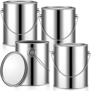 4 count 1 Gallon Empty Metal  Cans with , Heavy Duty Buckets with Handles for Painting, Varnish, DIY Crafts & Storage ()
