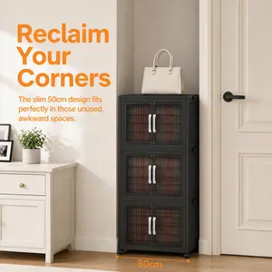 Broview Storage Bins With Lids, Extra Large Stackable Collapsible Drawer Boxes With Wheels, Foldable Plastic Storage Containers For Closet, Kitchen & Household Room Organization
