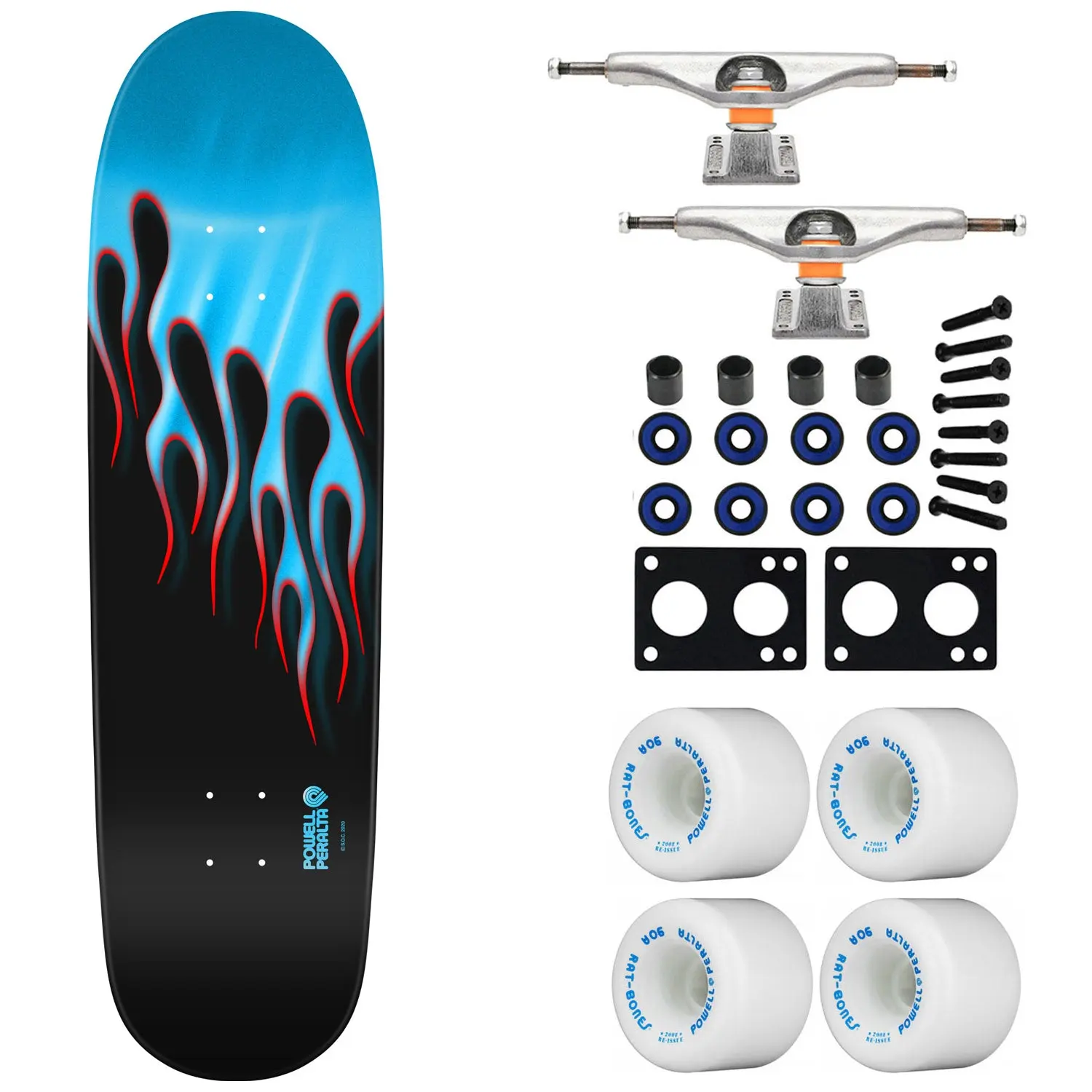 Powell Peralta Skateboard Nitro Hotrod Flames Black/Blue Foil / Independent/ Rat Bones White